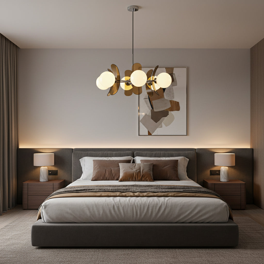 Sputnik Chandelier Chrome Iron Colored Acrylic White Glass Multi-Light Modern Dining Room Living Room | Lumfield